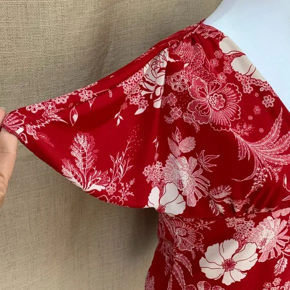 SOLD PERSEPTION CONCEPT Floral Wrap Flutter Sleeve Top Blouse - Picture 6 of 12